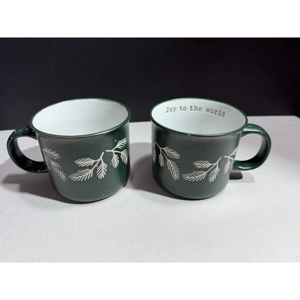 Peppermint & Pine Joy to the World Green Speckled Christmas Mug Set of 2